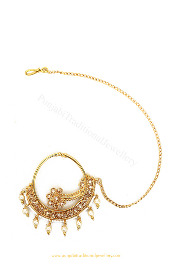 Antique Gold Plated Polki Nath By PTJ'